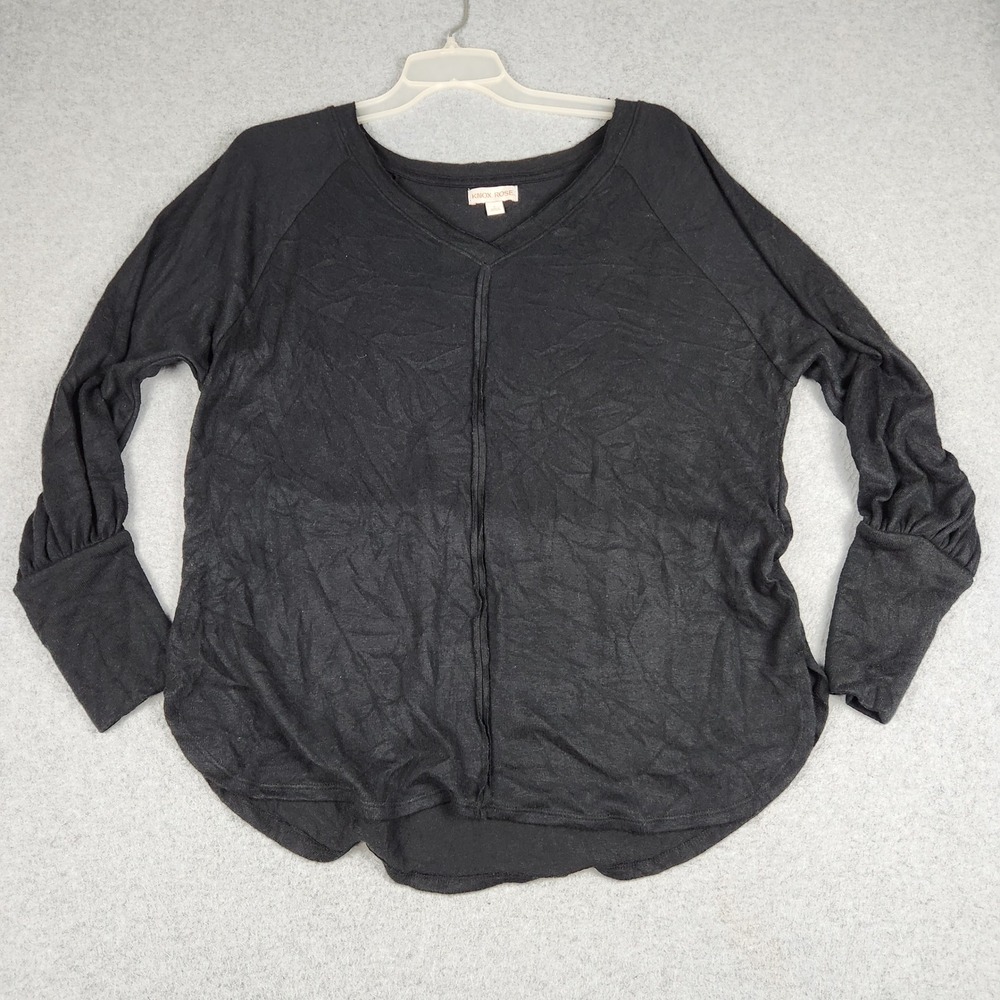 Knox‎ Rose Top Womens Large Black Stretch Boho Relaxed Fit Long Sleeve V-Neck
